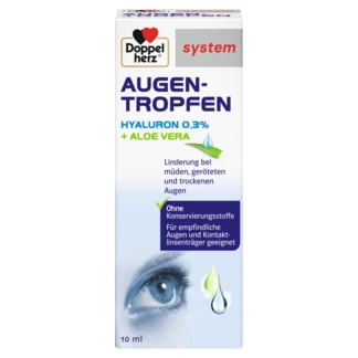 Abbildung der Produktverpackung Doppelherz system AUGEN-TROPFEN HYALURON 0,3 % Frontansicht